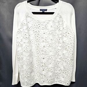 Tommy Hilfiger White Floral Embroidered Sweater